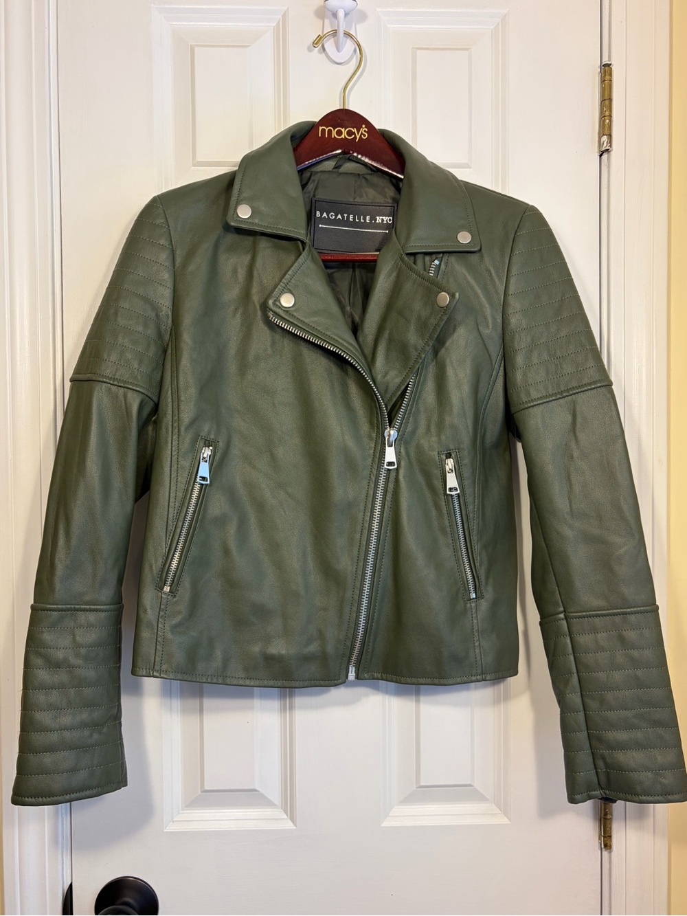 Bagatelle.NYC Olive Green Faux Leather Moto Jacket | Women’s Med | Vegan leather